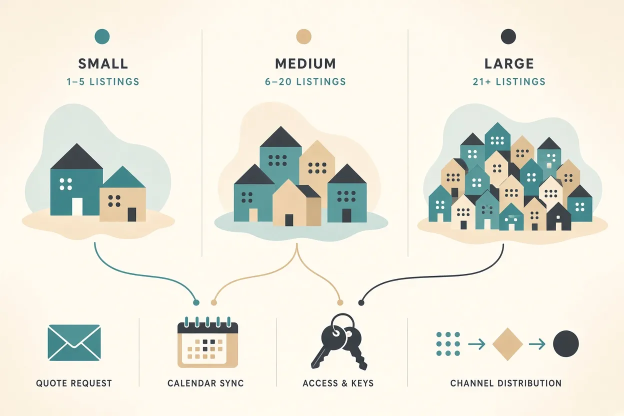 Illustration of Hostaway listing-count bands for vacation rental managers